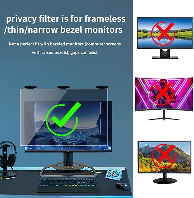 27 Inch Magnetic Hanging Computer Privacy Screen for 16:9 Widescreen Monitor, Removable Privacy Screen Anti Glare Blue Light Computer Screen Privacy Shield, Anti-Scratch 27 in Protector Film