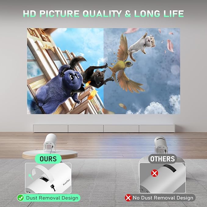 [Official Netflix & Electric Focus] Projector with WiFi and Bluetooth, XuanPad Full HD 1080P Portable Projector, 210° Rotatable Stand, Auto Keystone, Dust Removal and Heat Dissipation Design
