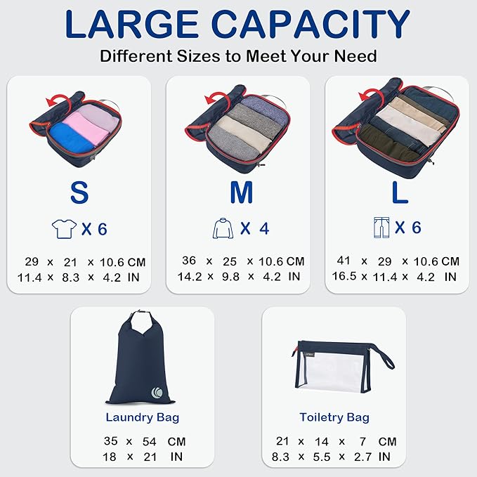 Cipway Compression Packing Cubes, Ultralight Luggage Organizer Bags with Laundry Bags and Clear Toiletries Bag,Travel Essentials for Carry on Suitcase (6 Piece,Blue)