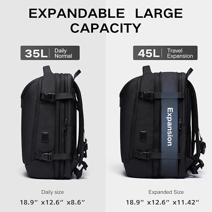 Vacuum Seal Travel Backpack 45L Expandable Air Compression System Water Resistant 17 Inches Laptop Backpack for Women & Men with USB Charging Port- Vacuum Pump Included