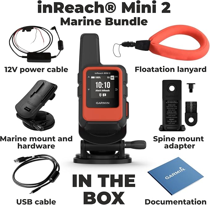 Wearable4U - Garmin inReach Mini 2 Marine Bundle, Compact Satellite Communicator, Portable Boating Handheld with Power Bundle