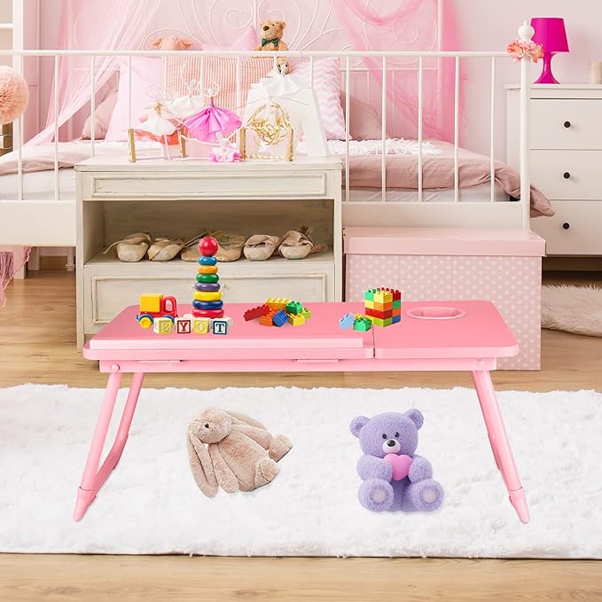 CloudTrip Laptop Desk for Bed or Couch, Lap Desk, Woking in Bed Desk, Home Office Desks, Breakfast Tray, Desk with Cup Holder, Watching Movies in Bed, Laptop Stand for Bed, Fordable Legs Desk (Pink)