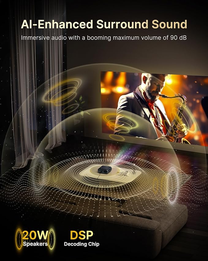 NexiGo PJ40 Ultra Outdoor Netflix Projector, Officially Licensed Netflix/YouTube/Prime Video, 800 ANSI Lumen, AI Image Enhancement, Native 1080p, 20W Speaker, 4K Support Video Projector, Auto Keystone