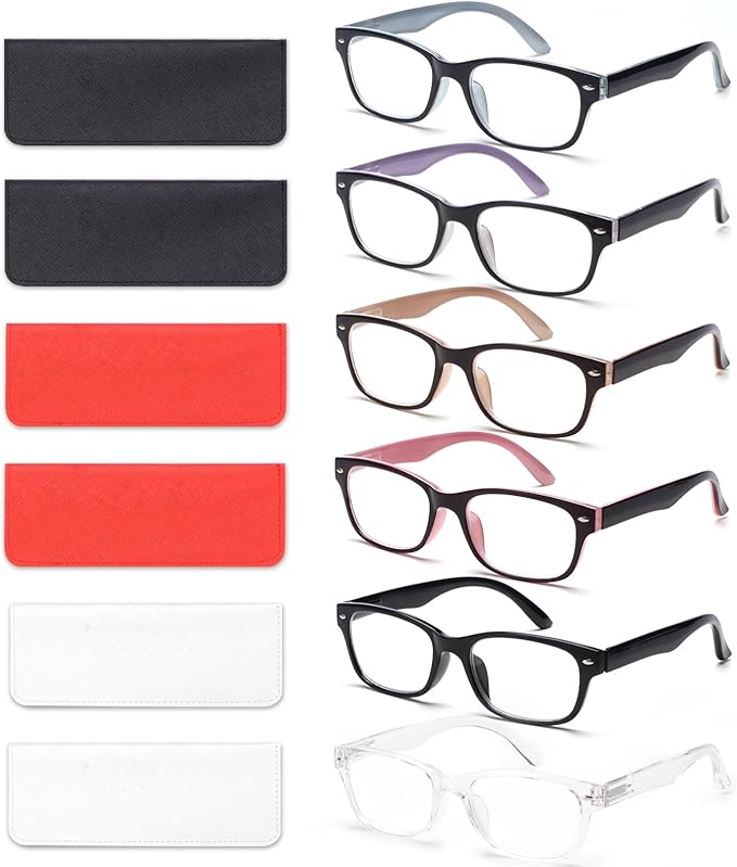 6 Pack Reading Glasses for Women Men Blue Light Blocking Spring Hinge Computer Readers, Anti Eyestrain/Glare