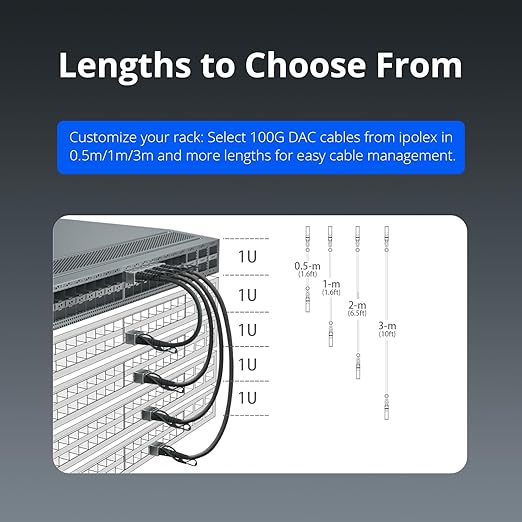ipolex 100G QSFP28 DAC Cable - 100GBASE-CR4 Passive Copper Twinax QSFP28 Cable, 0.5M (1.6ft) | Compatible with QSFP-100G-CU0.5M, Ubiquiti, Arista, Supermicro and More