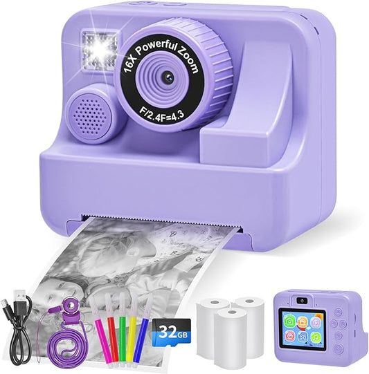 Kids Camera Instant Print, Dual Cameras Photo 1080 HD 2.4 Inch Screen Toddler Print Camera with 3 Prints Paper & 32 G,Christmas Birthday Gifts for Girls Boy 3 4 5 6 7 8 9 1s0 11 12 Year Old