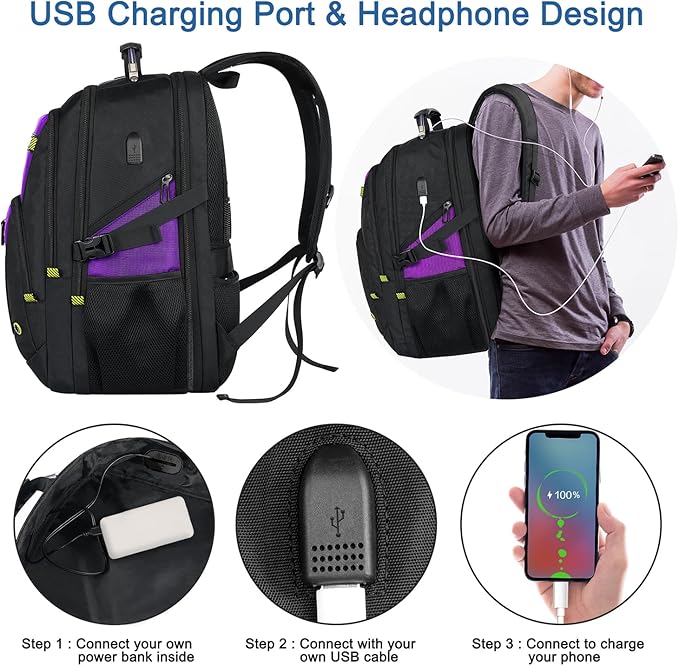 Z-MGKISS 52L Travel Backpack for Women, Large Waterproof Anti-Theft Backpack 17.3 Inch with USB Port, TSA-Approved Daypack, Gifts for Women Teacher Business College, Purple