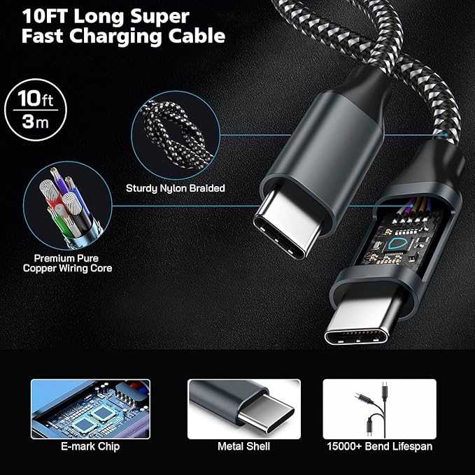 2Pack 45W Samsung Super Fast Charger Type C,10FT Type C Charging Cord with USB C Samsung Charger 10Foot USB C-C Cable for Sam sung Galaxy S25/S24+/Ultra/S22/S21/S20,iPhone17 Air/16/15 Pro,Pro Max,Plus