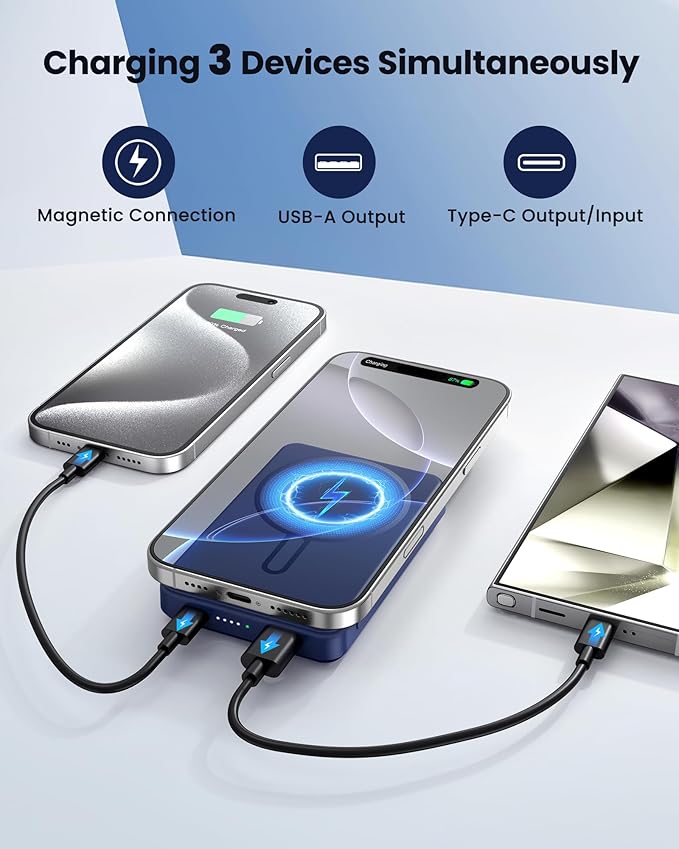 for Magsafe Battery Pack 12000mAh Magnetic Power Bank Portable Charger 20W USB C Fast Charging Wireless Charger for iPhone 16/15/14/13/12