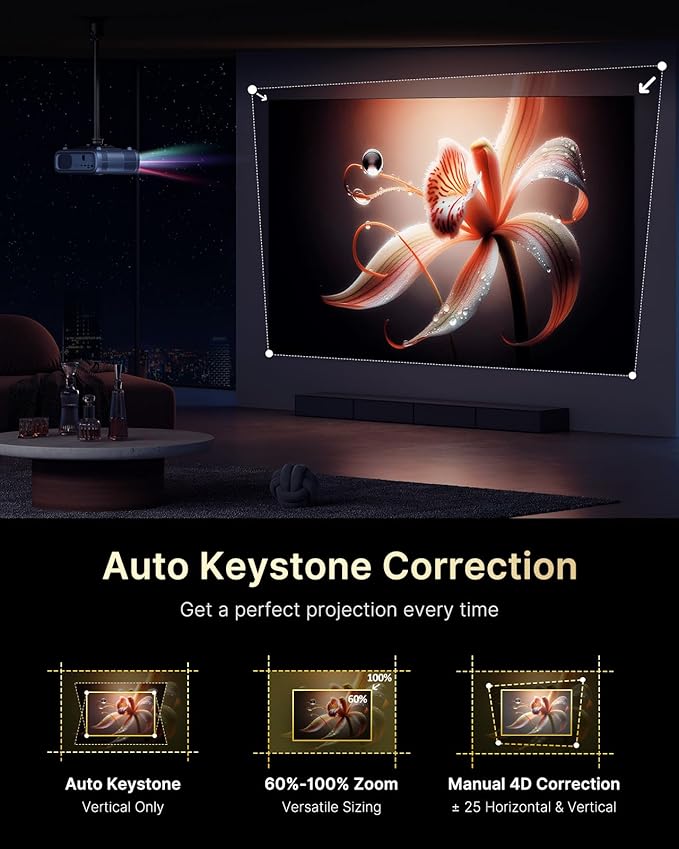 NexiGo PJ40 Ultra Outdoor Netflix Projector, Officially Licensed Netflix/YouTube/Prime Video, 800 ANSI Lumen, AI Image Enhancement, Native 1080p, 20W Speaker, 4K Support Video Projector, Auto Keystone