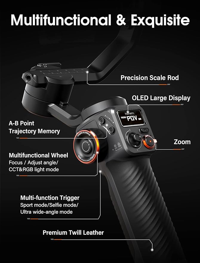 hohem iSteady M6 Gimbal Stabilizer for Smartphone, 2023 Upgrade 3-Axis Phone Gimbal for iPhone 14 Pro Max & Android, 360°Infinite Rotation, OLED Display for Video Recording