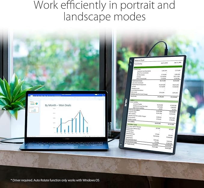 ASUS ZenScreen 15.6” 1080P Portable Monitor (MB16ACV) - Full HD, IPS, Eye Care, Flicker Free, Blue Light Filter, Kickstand, USB-C Power Delivery, for Laptop, PC, Phone, Console