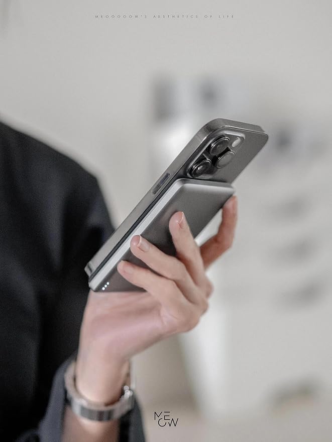 TORRAS MiniMag Power Bank, Ultra Slim 5,000mAh Wireless Portable Charger with USB-C Cable, Fast Charging iPhone Air Mag-safe Battery Pack, Compatible for iPhone 17 Pro Max/16/15/14/13/12, Glacier Gray