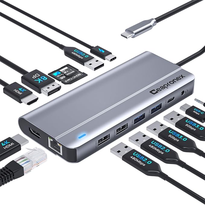 USB C Docking Station UBS C Hub for Laptop Dual Monitors 14 in 1 Multiport Dongle Dock with 2* HDMI +DP+USB C/A 100w PD+Ethernet+Data Transfer for MacBook/HP/Dell/Lenovo Thinkpad/iPad/Mac