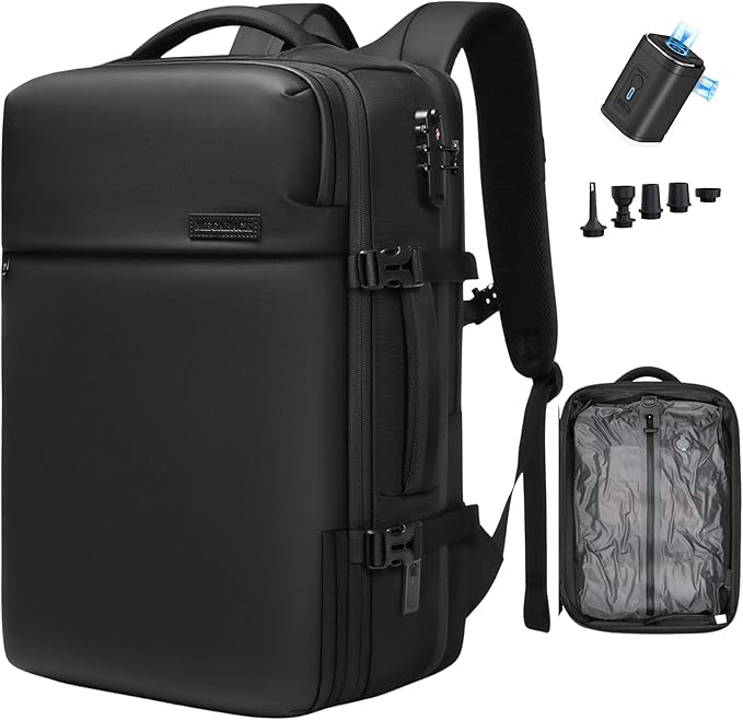 Vacuum Travel Backpack, 70L Expandable Air Vacuum Backpack for Travel, Vacpack Travel Vacuum Bags with Pump, TSA Lock, USB Charging Port, Waterproof