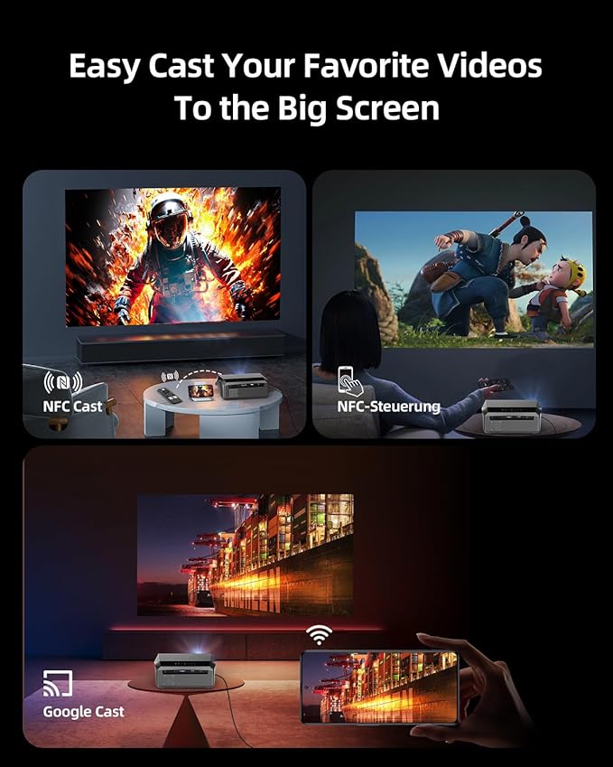 Daytime Projector 4K Ultra HD, Bright 1800ANSI High Lumen, HDMI ARC, HDR10+, Smart LED Android TV Projector' with WiFi Bluetooth Apps ToF Auto Focus Voice Remote, Ceiling for Home Theater Movie Gaming