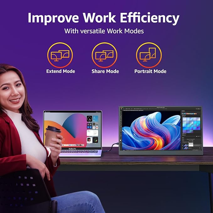 cocopar 18.5 inch Portable Monitor- 1080P IPS 100Hz 125% sRGB Gaming Monitor HDMI USB-C Large Portable Screen for Laptop MacBook Surface PC PS4/5 Travel Display with Kickstand VESA Speakers