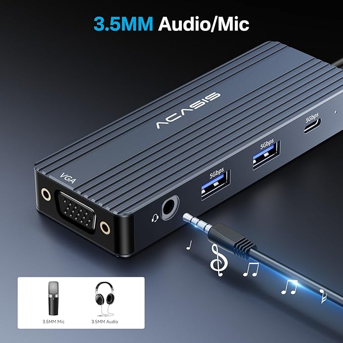 ACASIS USB C Docking Station Dual Monitors,8-in-1 Laptop Docking Station with Dual HDMI +VGA +2 * 5G USB-A/C+3.5MM Audio+PD100W, USB C HUB multiport Adapter for Dell/HP/Lenovo ThinkPad（Gray）