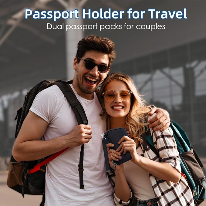 WALNEW Passport Holder for Travel - RFID Blocking Travel Wallet Essentials Organizer with Card Slots & Zipper Pocket (Women/Men), Black