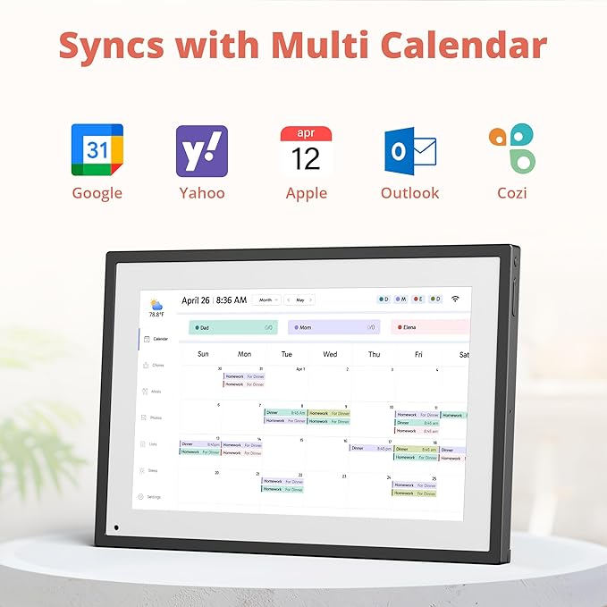 Digital Calendar Touch Screen 10 Inch, Electronic Calendar Chore Chart with 1080P Interactive Touchscreen for Family Monthly/Weekly/Daily Planner, Smart Calendar with Desk Mount - Black