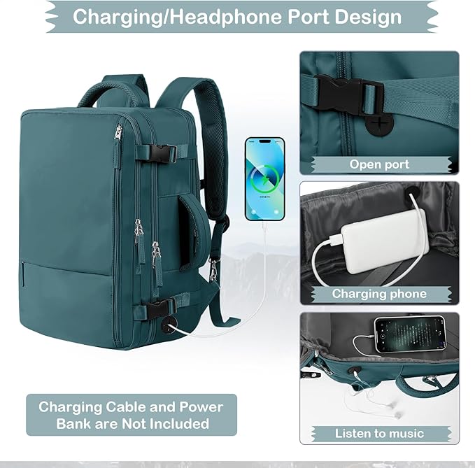 Hanples Women's Large 17.3 Inch Laptop Backpack, Peacock Blue, Waterproof, Suitable for Air Travel