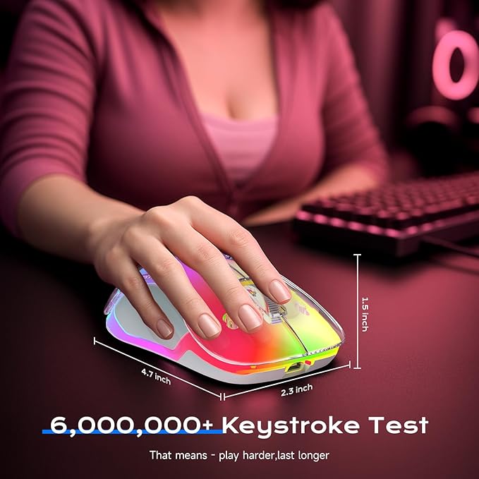 memzuoix 2.4G LED Wireless Mouse, Rechargeable Ergonomic Mouse with Detachable Cover, 1200 DPI Portable Optical Computer Mouse with USB Receiver for Laptop, PC, Desktop and MacBook, 5 Buttons-Pink