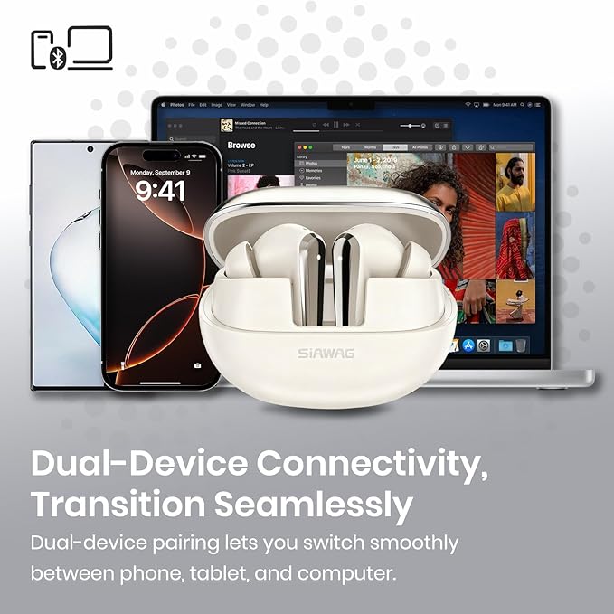 Wireless Earbuds Bluetooth 5.4 Light Weight in Ear Earphones 10mm Drivers with Powerful Bass IPX5 Waterproof Headphones 60H Long Playtime Bluetooth Headphones ANC ENC Noise Cancelling Khaki