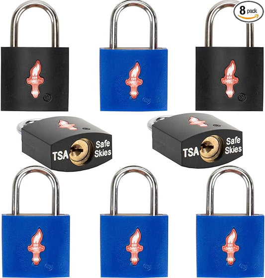 8 Pack TSA Suitcase Lock,TSA Luggage Lock for Luggage, Suitcases & Gun Cases - Solid Brass Security Lock with Colored Shell (8 Colors: Black/Blue)