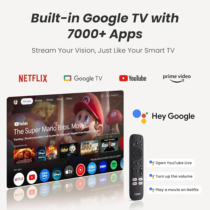 [Sound by JBL & Built-in Battery] Yaber T2 Plus GTV Outdoor Projector - Smart Projector with WiFi 6 and Bluetooth, Native 1080P Movie Portable Projector for Indoor and Outdoor (Google TV System)