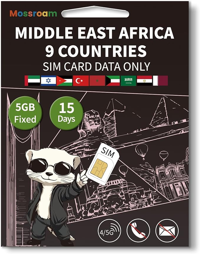 3-in-1 SIM Card for 9 Countries in The Middle East and Africa– Prepaid Data Plans | Fixed Data 5GB,15 Days | Unlimited 4/5G Speed Internet