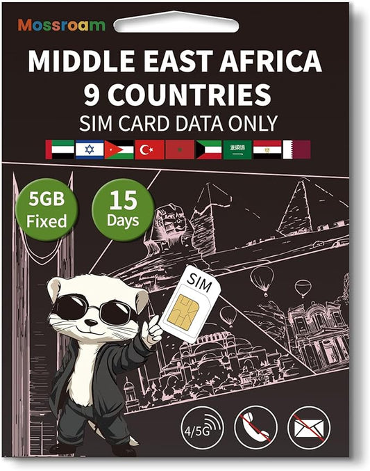 3-in-1 SIM Card for 9 Countries in The Middle East and Africa– Prepaid Data Plans | Fixed Data 5GB,15 Days | Unlimited 4/5G Speed Internet