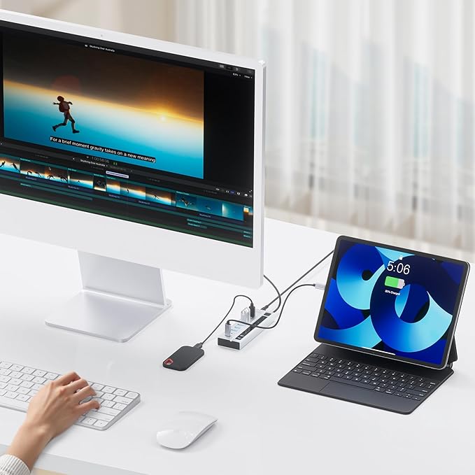 Powered USB C Hub, PULWTOP 9-in-1 USB Hub Support 10Gbps Data&PD 45W Max Charging, USB HUB Adapter for MacBook, iMac, iPad, Phone, and Other Laptops (Not Support Video and Power Adapter Not Included)