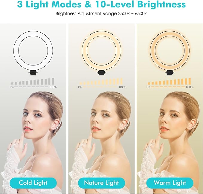 viozon 3-in-1 Selfie Desktop Live Stand, Height Adjustable/Overhead, 8" LED Ring Light, Compatible with 3.5-13" Tablet& Phone, Suitable for YouTube/Tiktok/Recording/Streaming/Online Meeting-B