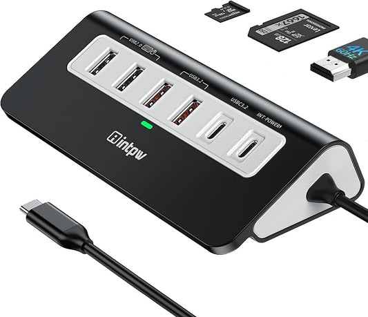 USB C Hub 10Gbps, 9-in-1 USB C Docking station with 4K@60Hz HDMI, Type-C & 2 Type-A 3.2, 2 USB-A 2.0, PD 100W, SD/TF Port, Black Aluminum USB Hub for Laptop, iPhone 16/15 Series, MacBook Air/Pro