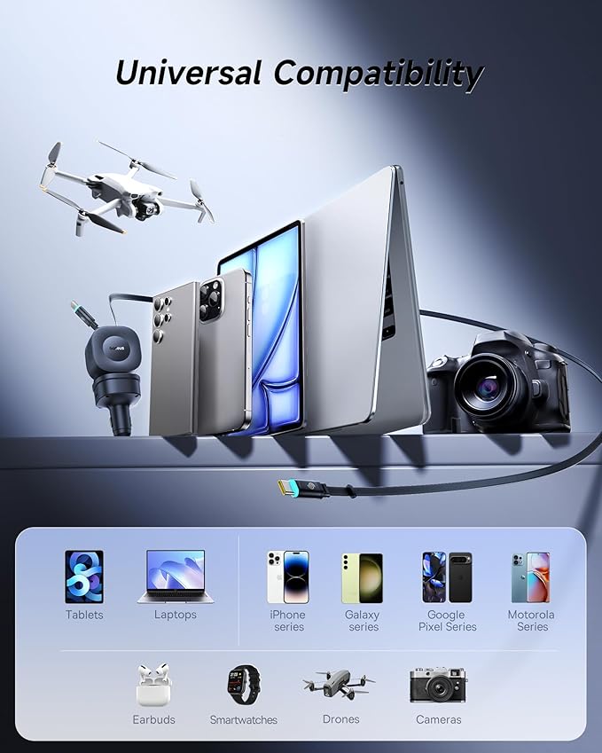 Baseus 240W Retractable Car Charger USB C Fast Charging, VR2 Max 4 in 1 Fast Car Charger with Dual Retractable USB C Cable for iPhone 17 16 15 Pro Max, Samsung Galaxy S25 Ultra, Android, iPad, MacBook