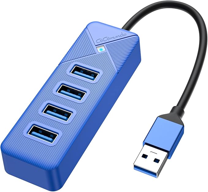 4 Port USB 3.0 Hub, 5Gbps Multi Ports USB Splitter USB Expander for Laptop, Computer, PC, PS4, Xbox, Printer, Keyboard, Mouse, Compatible with Windows, Mac OS, Linux (Blue, 15cm)