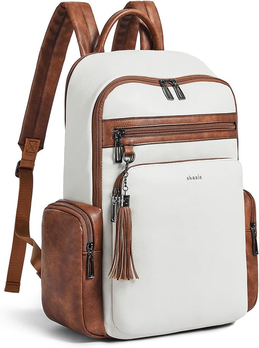 Shrrie Laptop Backpack for Women Fits 16 inch Laptop,Designer Backpacks for Women with Computer Compartment to Business (Beige)