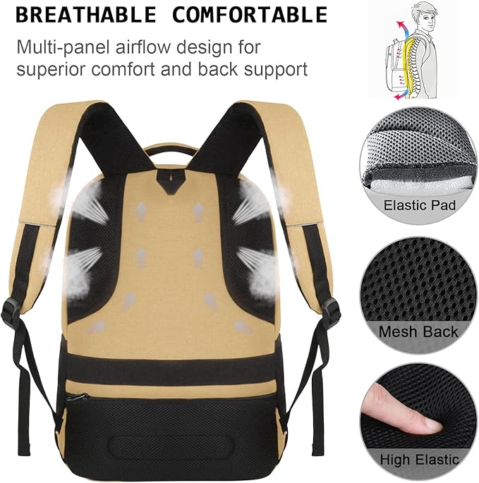 Laptop Backpack,Business Travel Anti Theft Slim Durable Laptops Backpack with USB Charging Port,Water Resistant College Computer Bag for Women & Men Fits 15.6 Inch Laptop and Notebook-Khaki