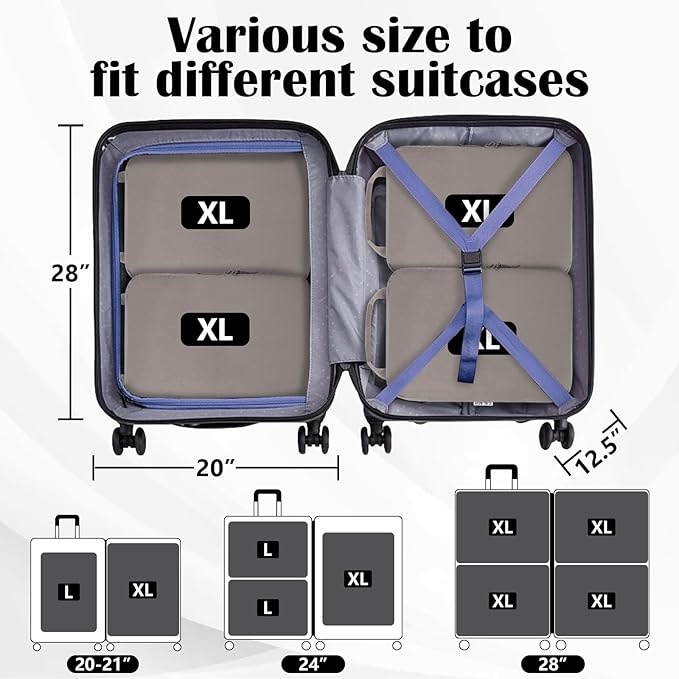 Extra Large Compression Packing Cubes for Travel Essentials, 2 Set Expandable Travel Cubes for Packing Compression Bags Luggage Suitcase Organizer, Khaki