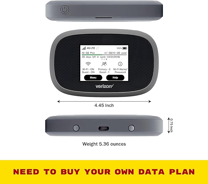 Verizon Wireless Jetpack Inseego MiFi 8800L | Free VPN Mobile Hotspot for Travel | 4G Mobile Portable WiFi | Unlocked Globally | Near 5G Speed up to 1200 Mbps | EVDO-LINK Bundle - Verizon Sim Card
