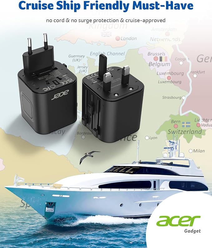 Acer US to Europe Plug Adapter, Universal Travel Adapter, International Power Adapter for USA to Europe UK France Germany Spain Ireland Australia (Type C/G/A/I),Black