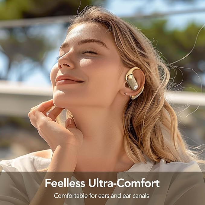 Mfish Open-Ear Headphones, Open-Ear-Earbuds Wireless Bluetooth, Waterproof Bone Conduction Over-The-Ear Headphones, Impactful Sound with Adaptive Bass Boost, Comfortable Fit Running Headphones, Yellow