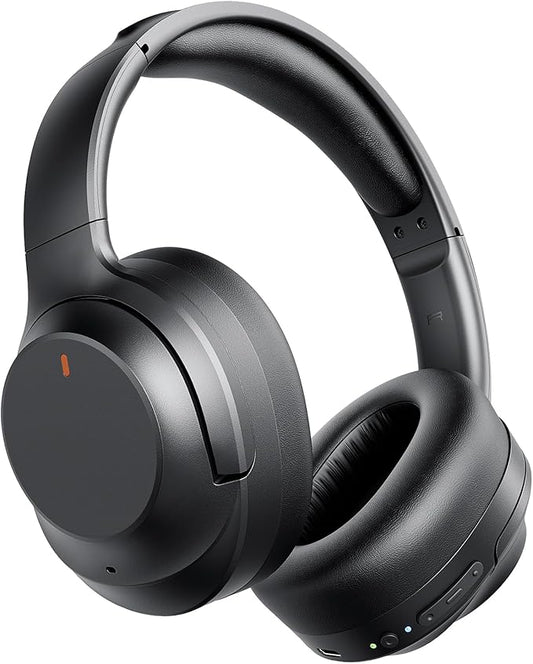 Active Noise Cancelling Headphones, Upgraded Wireless Bluetooth Headphones Over Ear with ENC Mic, HiFi Stereo Deep Bass, Noise Canceling Headphones Lightweight, BT 5.4, for Travel/Office/Home, Black