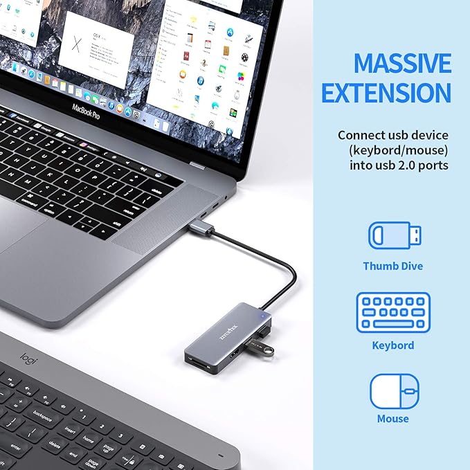 USB to HDMI Adapter, 5-in-1 USB hub 3.0 with HDMI 1080p for Extended Monitor PC Laptop Desktop, 2 USB Ports, SD and Micro SD Card Reader Support Windows, MACOS
