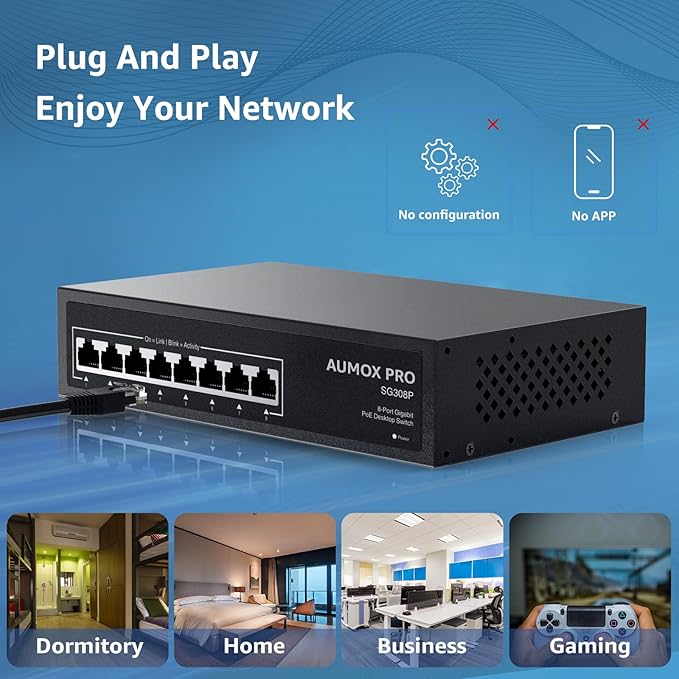 8 Port PoE Switch Gigabit 120W, Gigabit Unmanaged Ethernet Switch, Plug & Play, 802.3af/at Compliant, Metal Housing, 8-Port Network Switch for Home/Office Energy Efficient Silent Operation