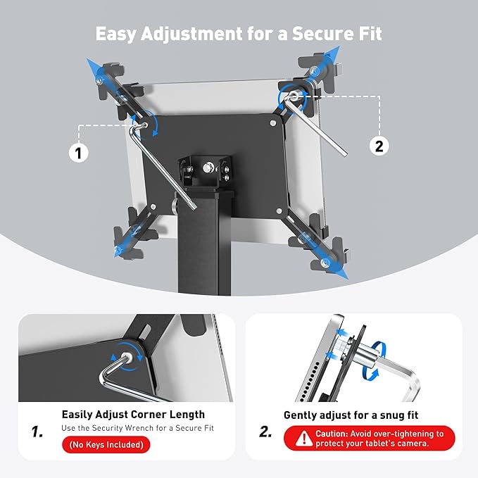 AboveTEK Anti-Theft iPad Kiosk Stand, 360 Rotation & Adj. Height 8.3"–13.4", Heavy-Duty Steel & Aluminum, Fits 9.7"-13" Tablets, Security Retail POS Tablet Stand for Business & Commercial Use