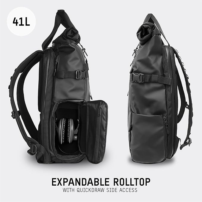 WANDRD PRVKE 41L, V3 Backpack: Weather-Resistant Travel & Camera Backpack with Laptop Sleeve, Quick Side Access, Clamshell Opening – Ideal Photography & Travel Bag (Black)