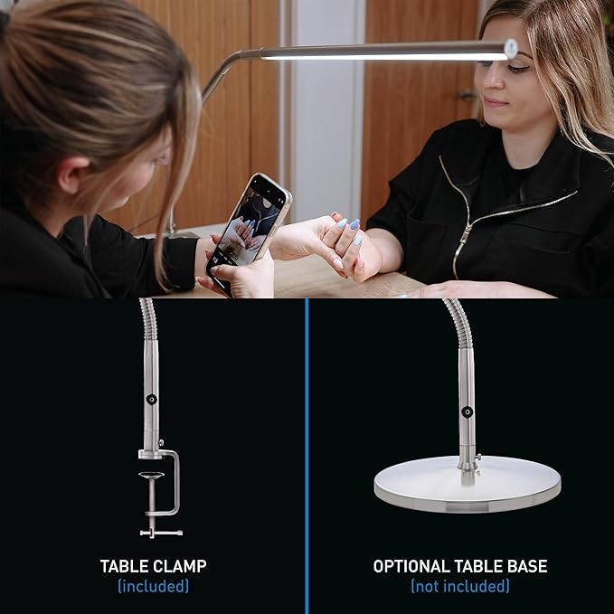 Daylight Company, LLC U35108 Slimline 3 Table Lamp-LED-80 CRI-Eye Care-4 Brightness Levels, 3,000 LUX at 30 cm, 1,065 LUMENS-4 Step DIMMER Mode, Brushed Steel, 25.6 x 30 x .8