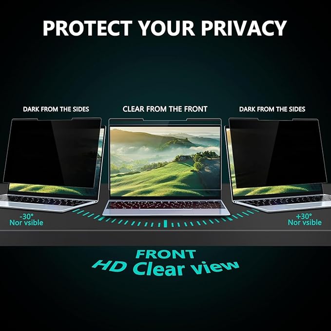 FILMEXT Magnetic Laptop privacy screen 14 inch for 16:9 Widedisplay, Removable Laptop Privacy Screen Shield Anti Glare Blue Light Filter for HP/Dell/Acer/Lenovo/Asus
