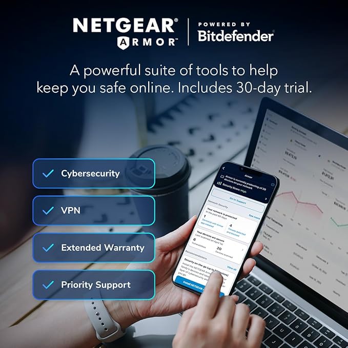 NETGEAR Nighthawk Dual-Band WiFi 7 Router (RS90) – Security Features, BE3600 Wireless Speed (up to 3.6 Gbps) - Covers up to 2,000 sq. ft., 50 Devices – 2.5 Gig Internet Port - Free Expert Help
